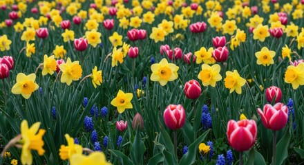 Vibrant Spring Flowers in a Garden