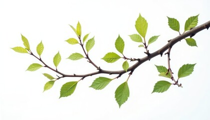 Delicate branches with leaves isolated on white, element, white background, single
