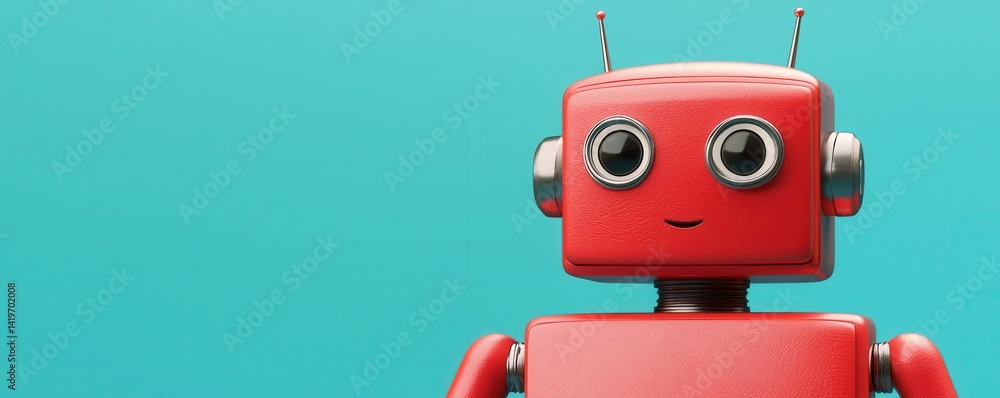 Aufkleber friendly red retro robot character ai technology digital art cute 3d rendering