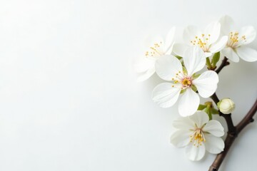 Delicate white blossoms against a stark white backdrop , peaceful, subtle