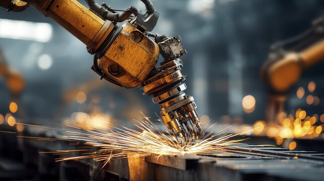 A robotic arm welding two metal pieces together - close-up arm welding mig tig high-tech