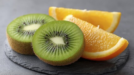 Fototapeta premium Close-up of vibrant green kiwi fruit slic-4 - colorful macro kiwifruit close-up