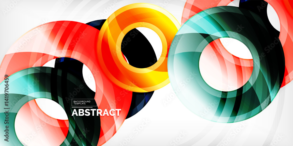 Aufkleber abstract design features vibrant overlapping circles, flowing lines. colors include yellow, teal, co
