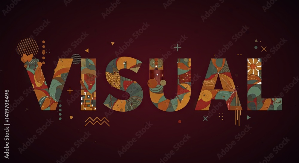 Aufkleber Visual is a word that is made up of different shapes and colors