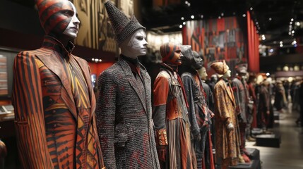 Naklejka premium Intricate hand-painted designs adorn a series of theatrical costumes - lace detail hand-painted