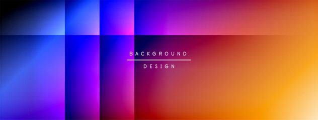 Abstract gradient background. Vivid colors blend smoothly, creating modern visual effect. Design features blue, purple, orange hues.