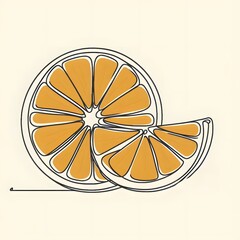 Sliced orange fruit illustration against a light background, single line outline drawing   