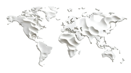 Clean 3D World Map on White Background for Graphic Design Projects