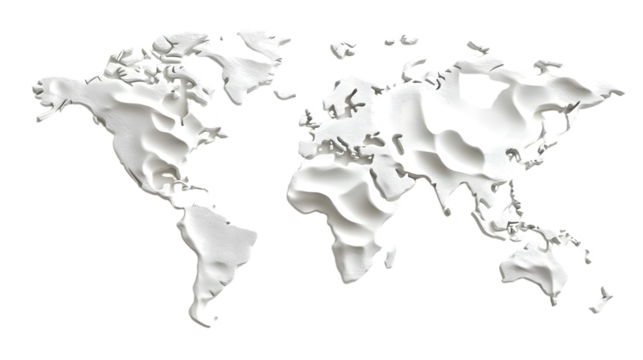 Clean 3D World Map on White Background for Graphic Design Projects