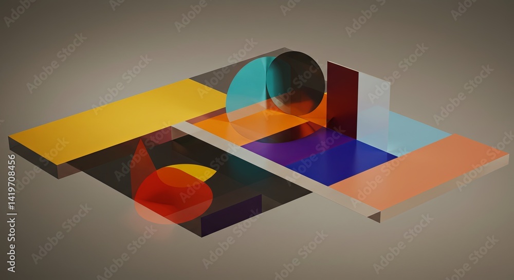 Poster a colorful abstract painting with a variety of shapes and colors