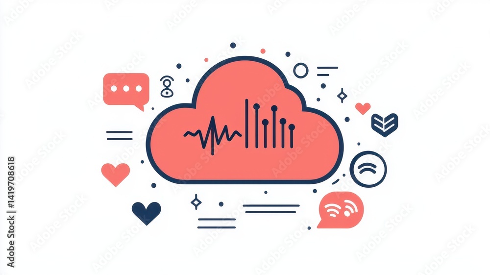 Poster cloud computing technology data storage network communication digital music streaming social media