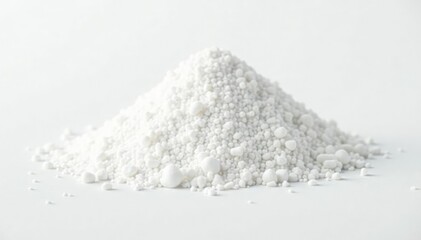 Pile of white granulated sugar on white background, sweet, food background, baking