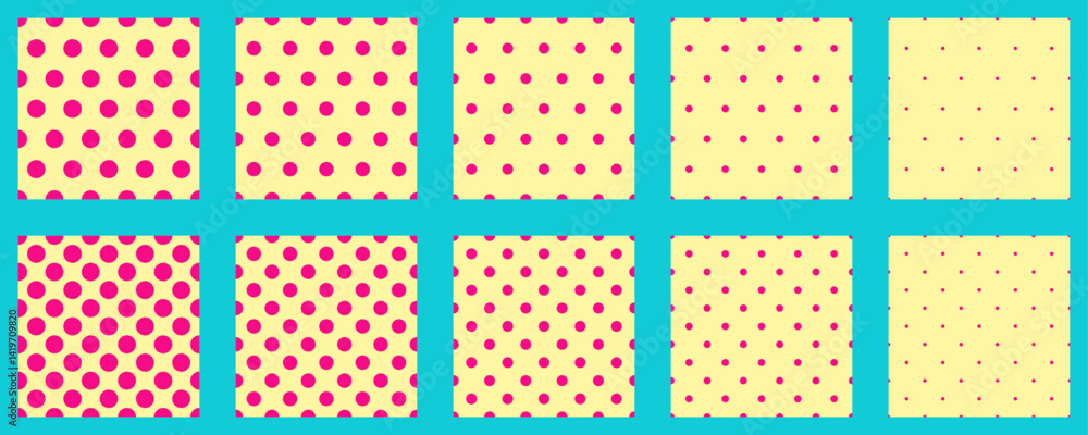 Poster set polka dots seamless vector pattern. simple background for web or print. abstract surface.
