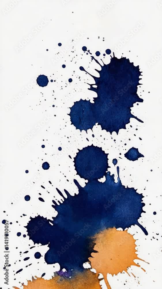 Poster watercolor splashes on white background display artistic expression and fluid motion, blending blue 
