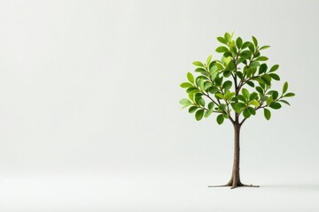 Obraz premium Single young tree, delicate branches, white backdrop, growth, fragile