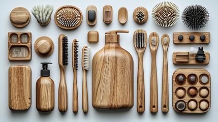 Wooden brush and bottle collection for wellness high resolution picture
