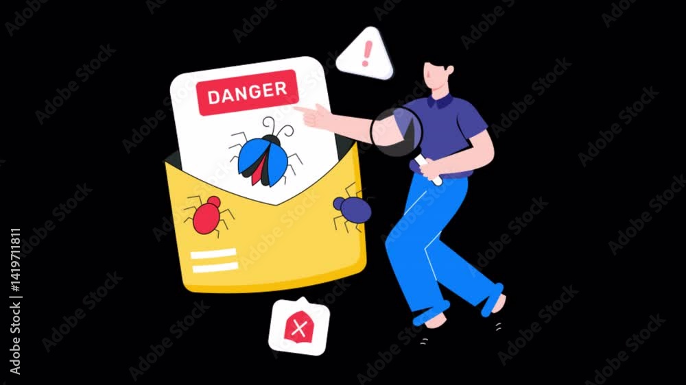 Poster email threat motion graphic rendering with transparent alpha channel and 4k resolution