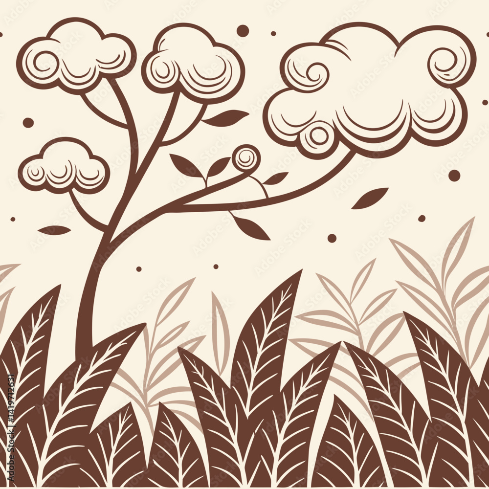 Poster seamless vector pattern of stylized trees and leaves