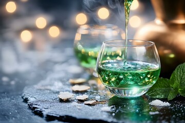 Emerald Absinthe Pouring into Glass