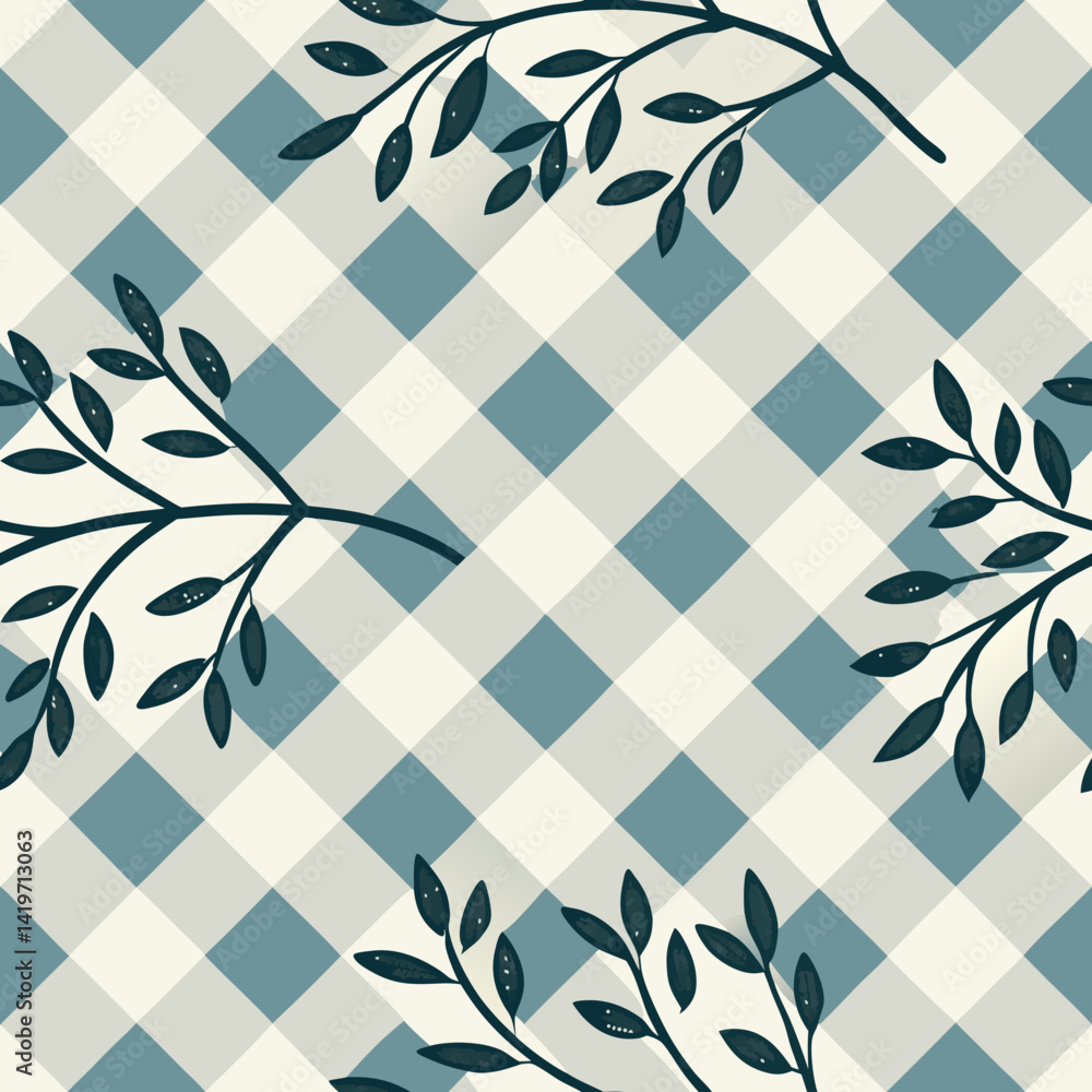 Aufkleber seamless vector pattern of leaves on a checkered background