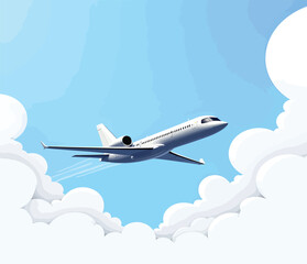 Private jet airplane flying in blue sky with clouds luxury travel and aviation concept for wallpaper background