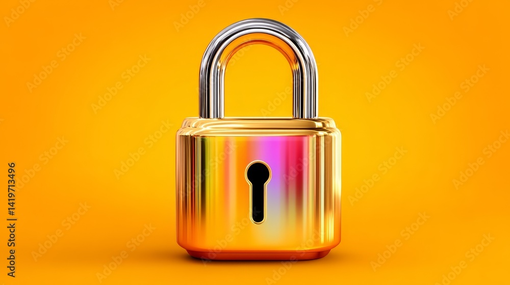 Poster vibrant orange backdrop with secure lock, a visual representation of data protection and enhanced se