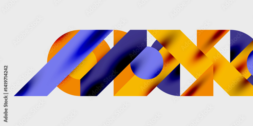 Poster abstract geometric shapes, vibrant colors, blue, purple, orange. modern design, overlapping forms cr