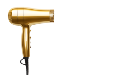 Elegant Gold Hair Dryer on White Background - Top View Professional Image
