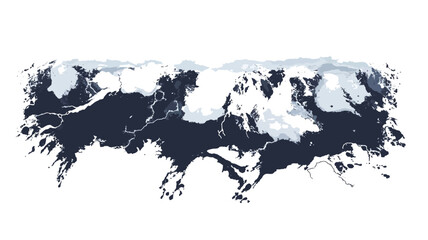The image shows a stylized, abstract map of the world. The map is dominated by a dark blue, almost indigo, with white areas dotted throughout to suggest a texture.