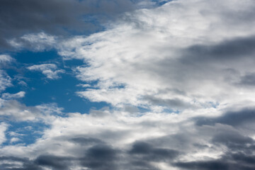 Scattered cloud clusters in a blue sky