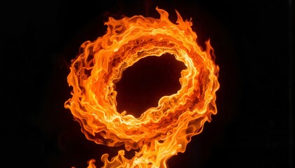 Flaming circle of orange fire against black background