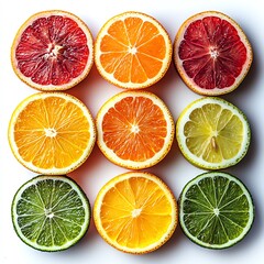 Fototapeta premium Vibrant Citrus Slices Arranged in a Delightful Grid Pattern, Showing Juicy and Zesty Fruit