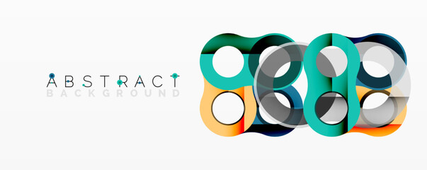 Modern abstract design features overlapping circles, vibrant colors, smooth gradients. Minimalist composition creates dynamic visual effect.