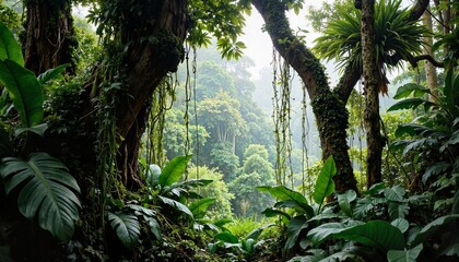 Lush jungle landscape with dense tropical vegetation