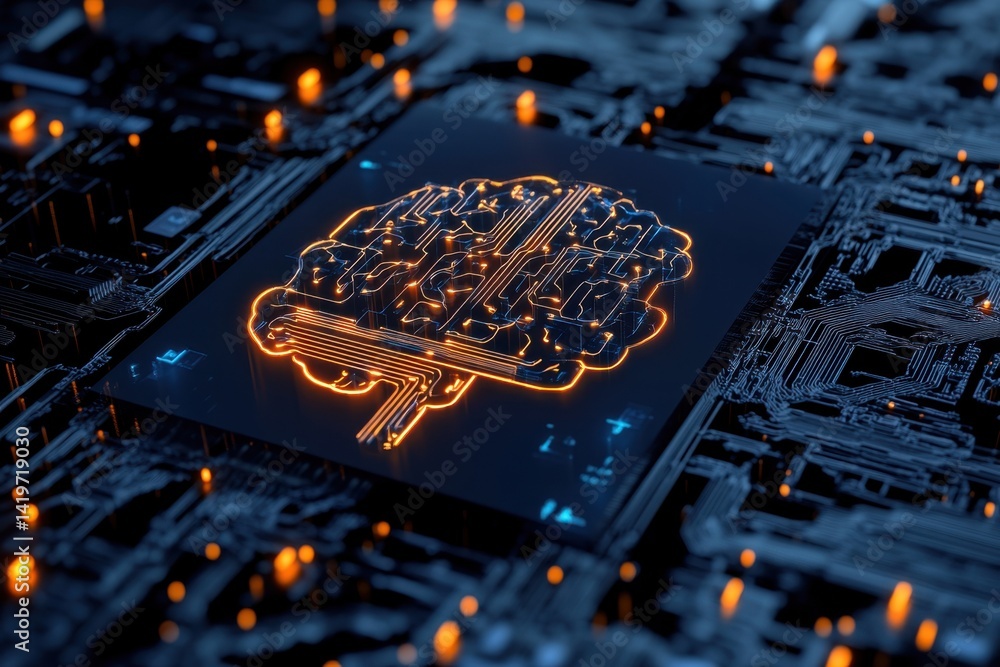 Aufkleber artificial intelligence concept with glowing brain circuit on dark background