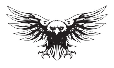 Obraz premium Eagle with Outstretched Wings. A detailed black and white eagle illustration for branding and promotional materials.