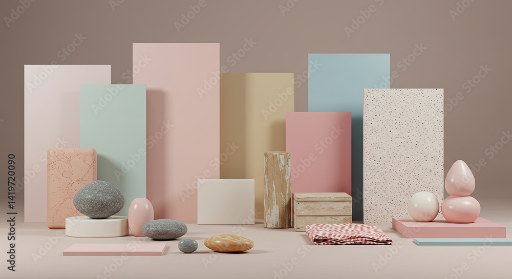 Poster The image is a colorful display of various shapes and sizes, including rocks