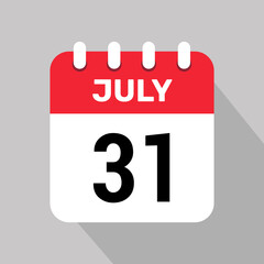 calendar 31 july icon vector date month illustration background.