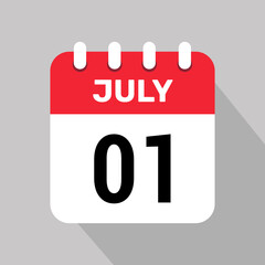 calendar 1 july icon vector date month illustration background.