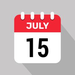 calendar 15 july icon vector date month illustration background.