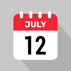 calendar 12 july icon vector date month illustration background.