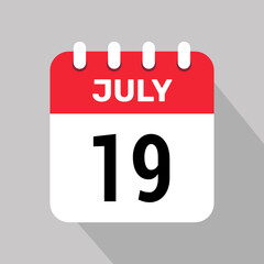 calendar 19 july icon vector date month illustration background.