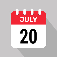Fototapeta premium calendar 20 july icon vector date month illustration background.