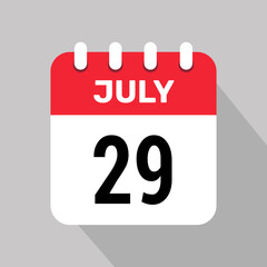 calendar 29 july icon vector date month illustration background.