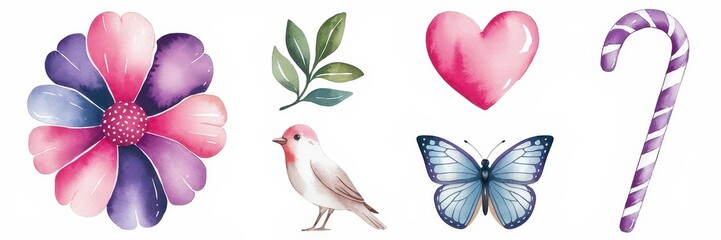 Fototapeta premium Delicate floral and sweet treat illustrations