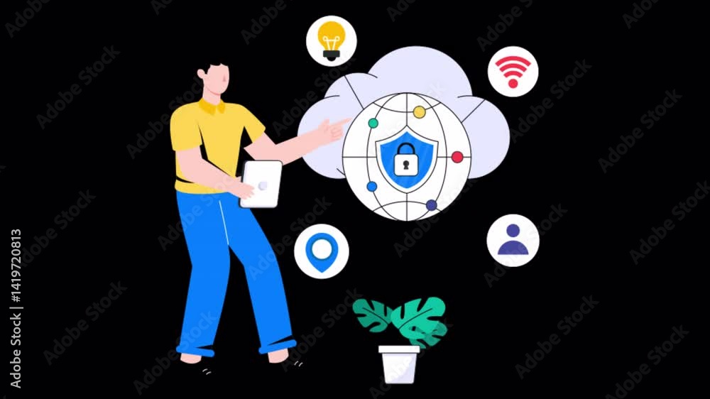 Poster iot security motion graphic rendering with transparent alpha channel and 4k resolution