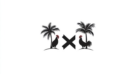 Naklejka premium Roosters and Palms Logo Design