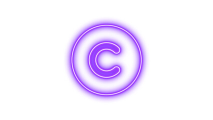 Neon copyright icon purple color glow with transparent background