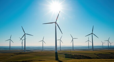 Obraz premium Wind Turbines on Sunny Field