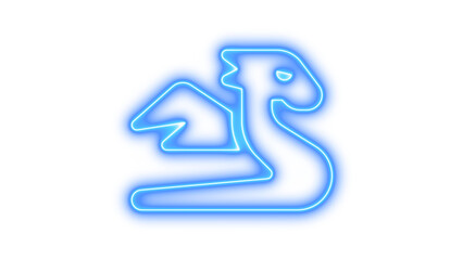 Neon dragon icon blue color glow with transparent background